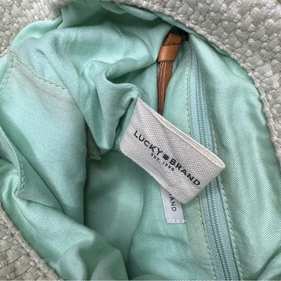 Lucky Brand Raffia Flower Crossbody Bag Natural Wood Handles Boho - Picture 15 of 16